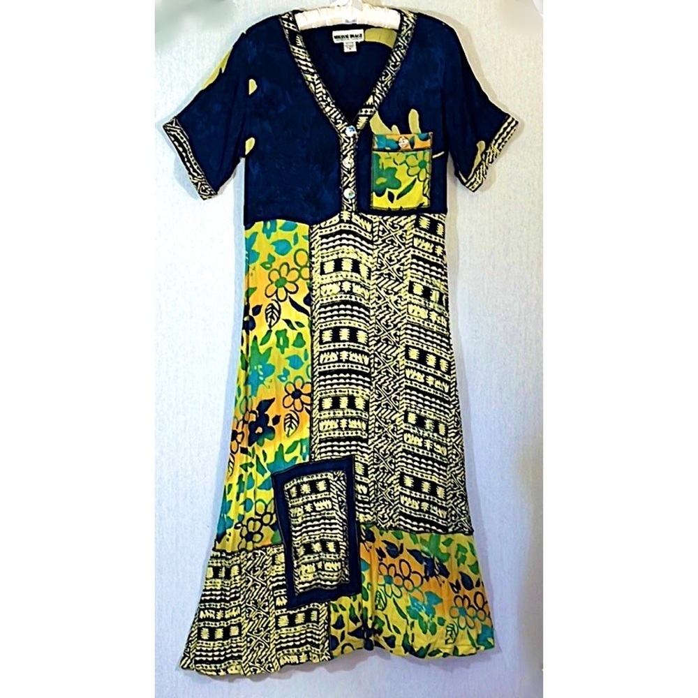 Vintage Mirror Image batik style boho maxi dress